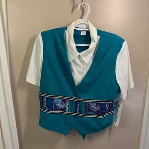 NWT Vintage Dead Stock Michael Taylor 80s 90s Teal Tie Back Vest Top Sz L